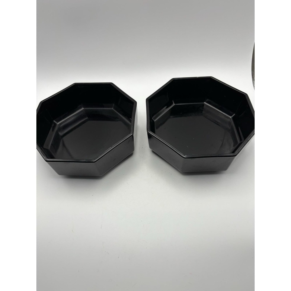 3 VTG MCM Arcoroc France Octime 9" Black Glass Salad Serving Bowl‎ Octagon